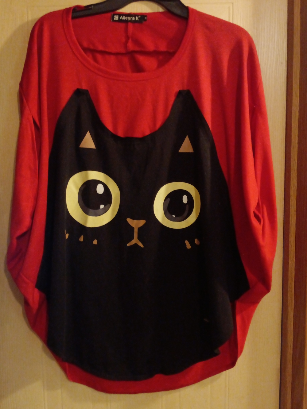 Allegra K Red & Black Cat Graphic Pullover for Cats Lovers